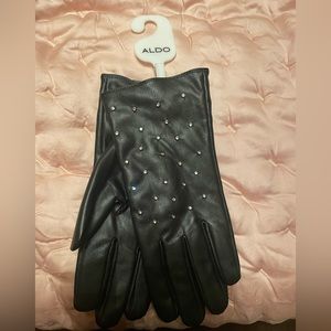 New ALDO black genuine leather gloves with rhinestones med/large